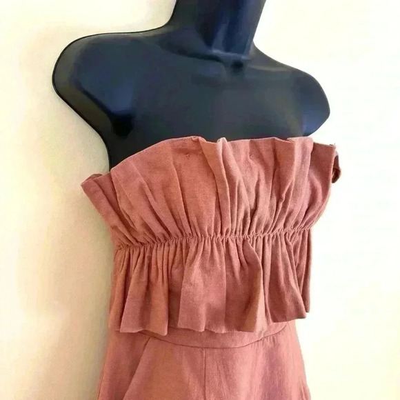 Vici Blush Pink Strapless Ruffled Pockets 70’s 100% Cotton Shorts Romper Size M - Picture 4 of 16